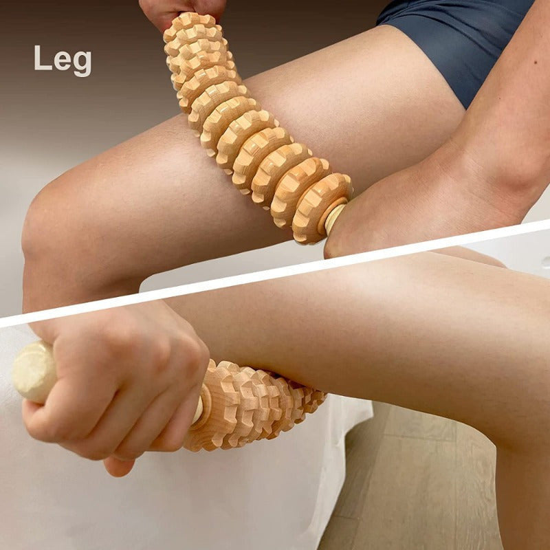 12-Wheel Fascia Massage Roller – Wooden Yoga Roller
