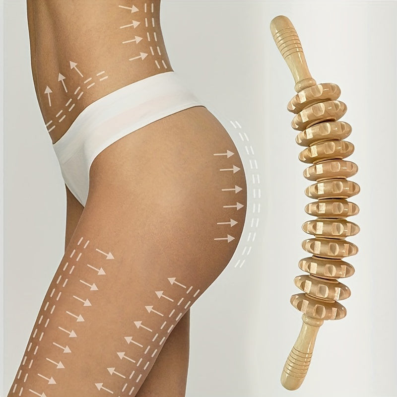 12-Wheel Fascia Massage Roller – Wooden Yoga Roller