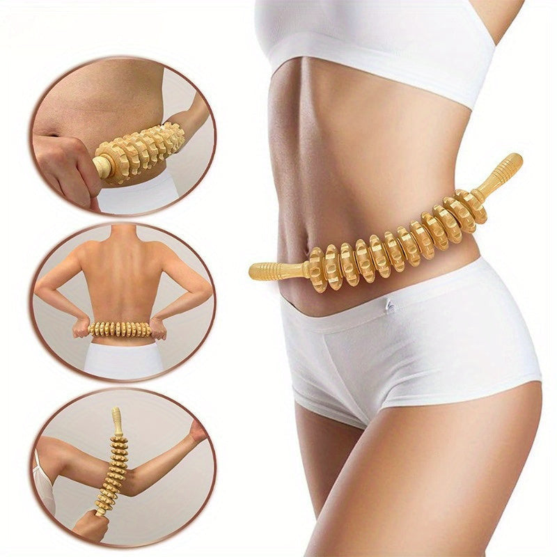 12-Wheel Fascia Massage Roller – Wooden Yoga Roller