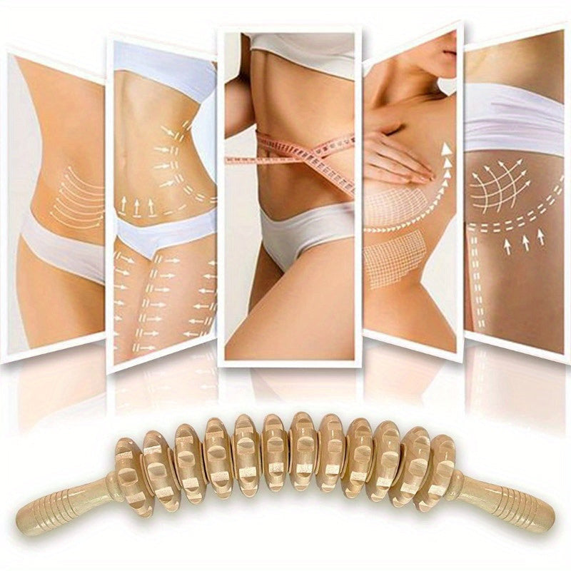 12-Wheel Fascia Massage Roller – Wooden Yoga Roller