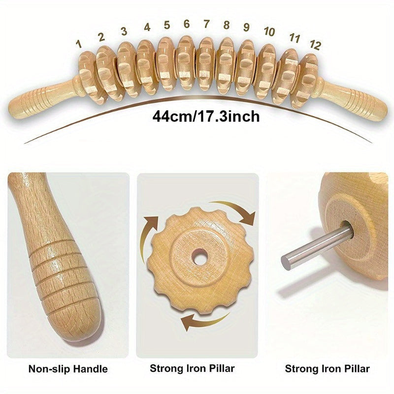 12-Wheel Fascia Massage Roller – Wooden Yoga Roller