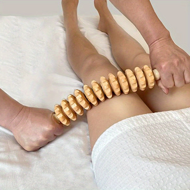 12-Wheel Fascia Massage Roller – Wooden Yoga Roller