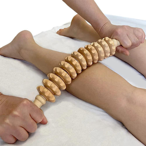 12-Wheel Fascia Massage Roller – Wooden Yoga Roller